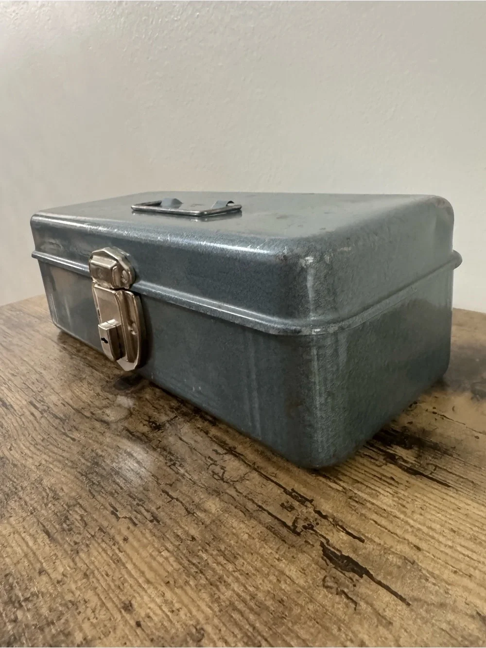 Vintage Industrial Metal Lock Box w/ Working Lock Gray Steel Storage Case 11”